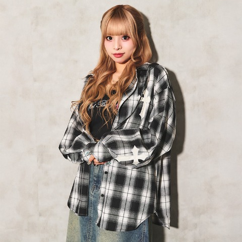 レディース　チェック柄フードシャツ（TGC×egg×SUREVE）