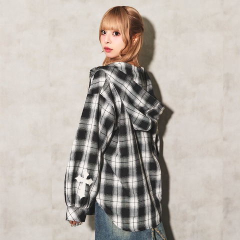 レディース　チェック柄フードシャツ（TGC×egg×SUREVE）