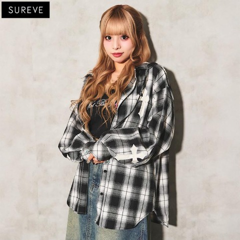 レディース　チェック柄フードシャツ（TGC×egg×SUREVE）
