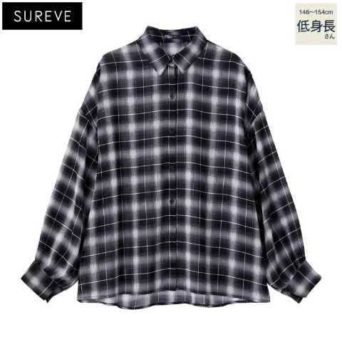 レディース【低身長】　チェック柄シアーシャツ（SUREVE）