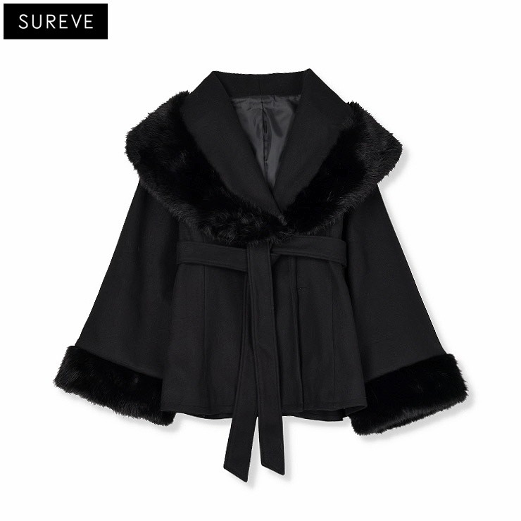 レディース ファー使いウエストベルトガウンコート（SUREVE