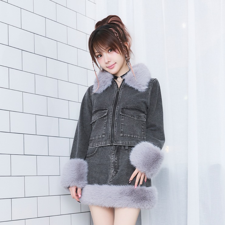 レディース ファー使いデニムジャケット（CECIL McBEE×Reina Tanaka