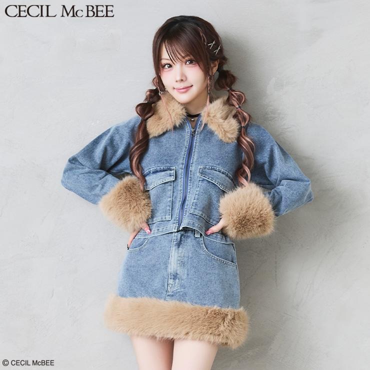 レディース ファー使いデニムジャケット（CECIL McBEE×Reina Tanaka
