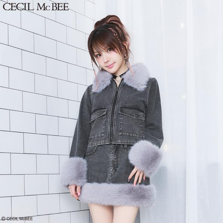 新品未使用デニムジャケット 袖ファー レディース ファー使いデニムジャケット（CECIL McBEE×Reina Tanaka