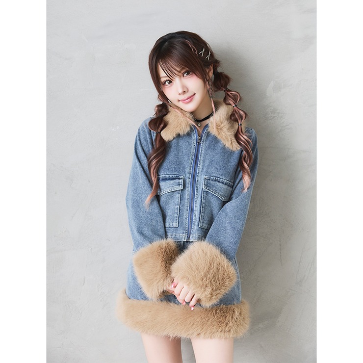 レディース ファー使いデニムジャケット（CECIL McBEE×Reina Tanaka
