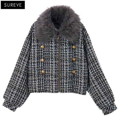 レディース　ファー付ツイードジャケット（SUREVE）