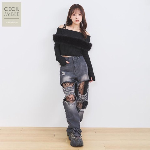 レディース　デニムパンツ（CECIL McBEE×Vida Roseo） ブラック 213