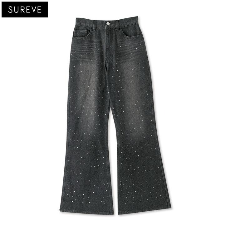 レディース ラインストーンデニムフレアパンツ（SUREVE） | アベイル