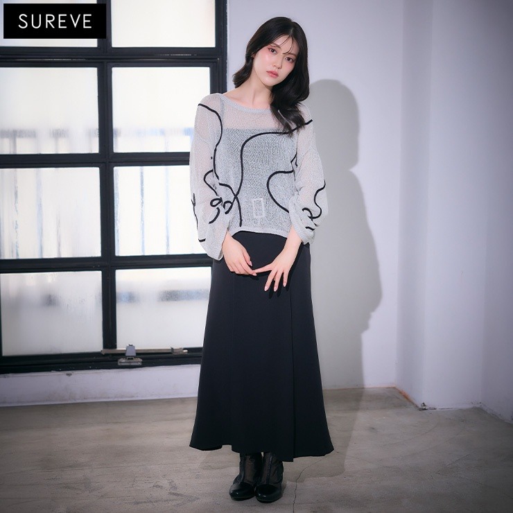 レディース ポケット付ジャカード切替スカート（SUREVE BLACK