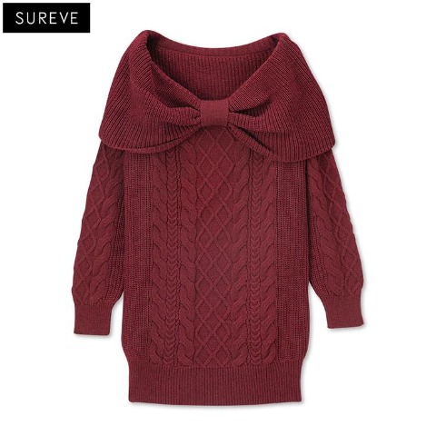 レディース　リボン使いニットワンピース（SUREVE） ワインレッド 101