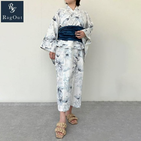 レディース　水彩花柄浴衣3点セット（RagOut）