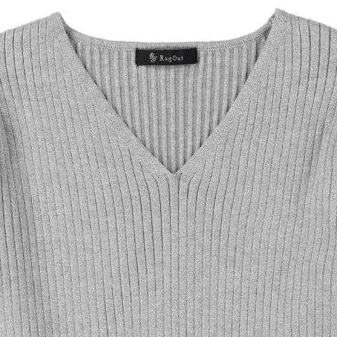 レディース　Vネックラメリブニットプルオーバー（RagOut）