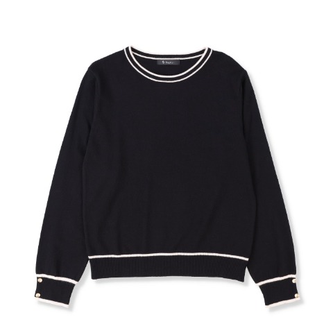 レディース【M～LL】　クルーネック配色ニットプルオーバー（RagOut）