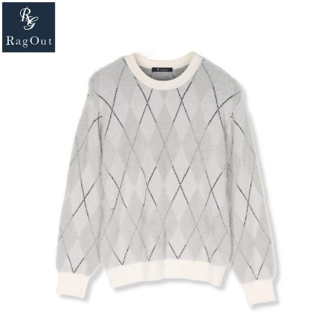 レディース　アーガイル柄シャギーニットプルオーバー（RagOut）