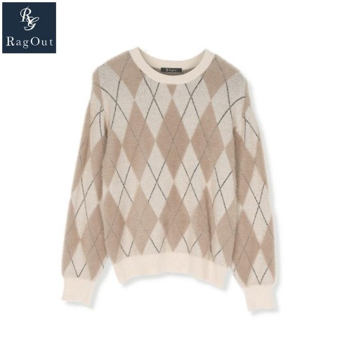 レディース　アーガイル柄シャギーニットプルオーバー（RagOut）