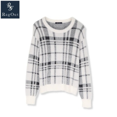 レディース　チェック柄シャギーニットプルオーバー（RagOut）