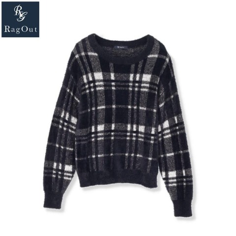 レディース　チェック柄シャギーニットプルオーバー（RagOut）