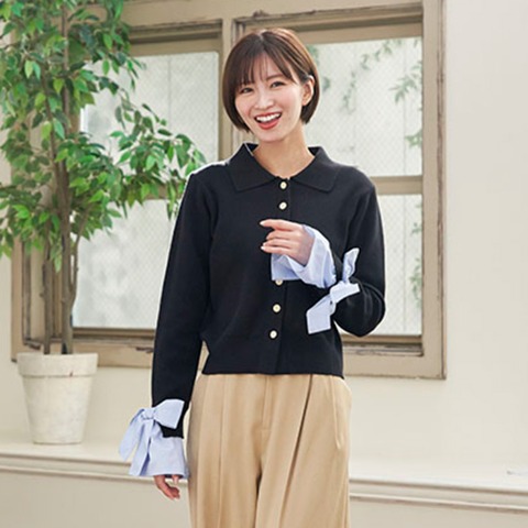 レディース　袖布帛切替ニットカーディガン（RagOut）