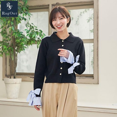 レディース　袖布帛切替ニットカーディガン（RagOut）