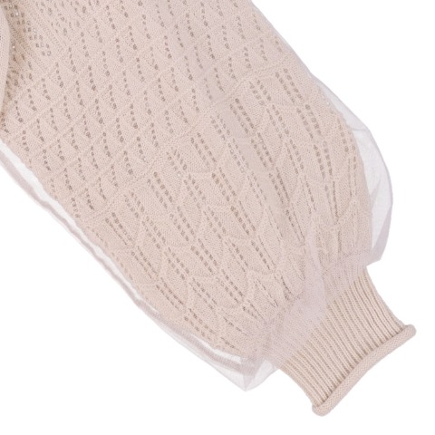 レディース　袖チュール切替ニットプルオーバー（RagOut）