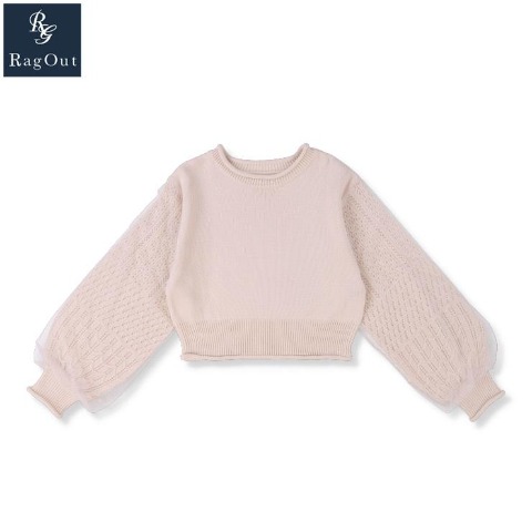 レディース　袖チュール切替ニットプルオーバー（RagOut）