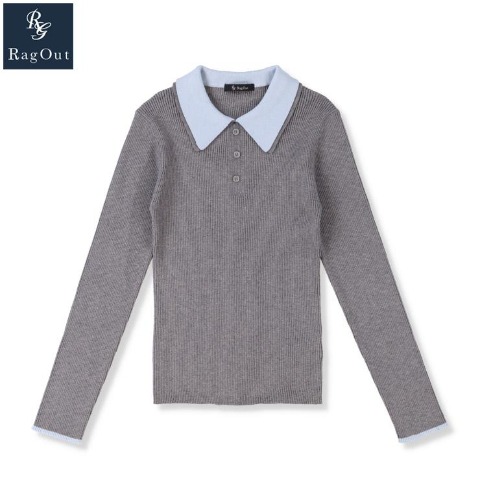 レディース　ダブル襟付ニットプルオーバー（RagOut）