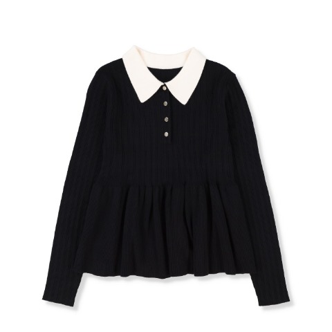 レディース　襟付ペプラムニットプルオーバー（RagOut）