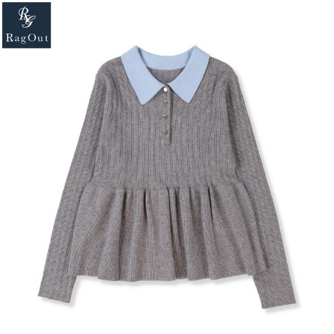 レディース　襟付ペプラムニットプルオーバー（RagOut）