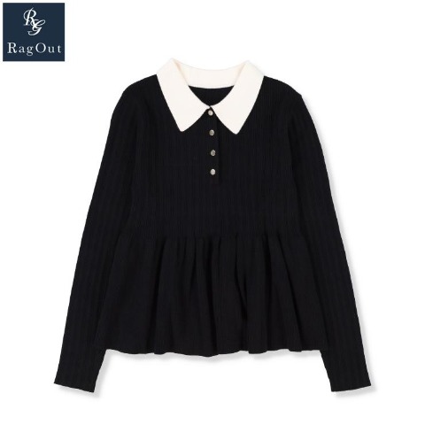 レディース　襟付ペプラムニットプルオーバー（RagOut）