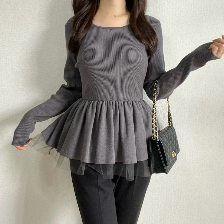 レディース チュールレイヤードニットプルオーバー（sari×RagOut