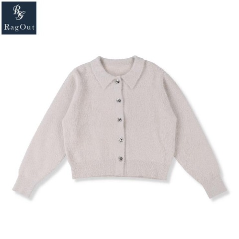 レディース　襟付ラメシャギーニットカーディガン（RagOut）