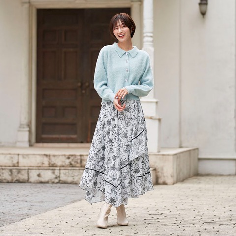 レディース　襟付ラメシャギーニットカーディガン（RagOut）