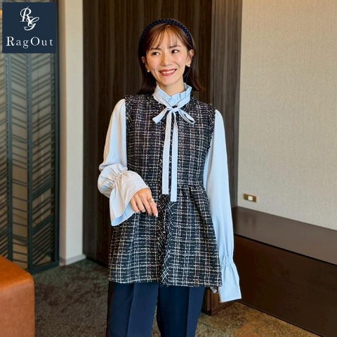 レディース　ラメ使いペプラムベスト（Kana×RagOut）