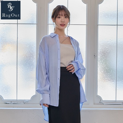 レディース　シアーストライプシャツ（RagOut）