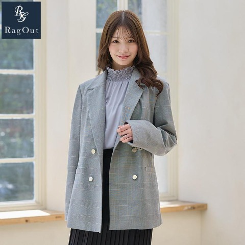 レディース　チェック柄テーラードジャケット（RagOut）