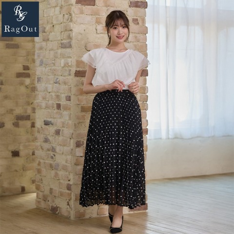 レディース　ドット柄プリーツスカート（RagOut）