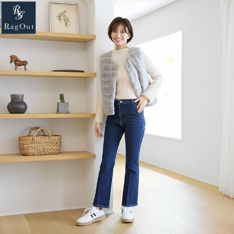 レディース　細見え美人デニムフレアパンツ（RagOut）