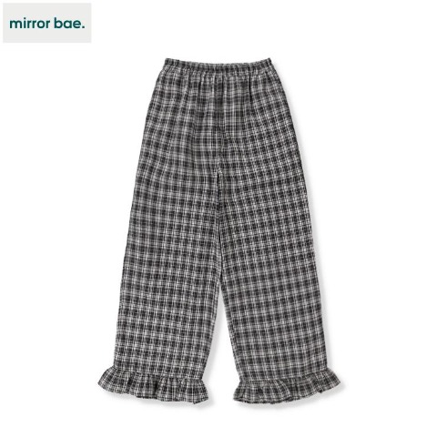 レディース　裾フリルチェック柄パンツ（mirror bae.）