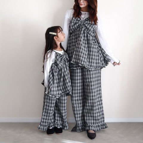 レディース　裾フリルチェック柄パンツ（mirror bae.）