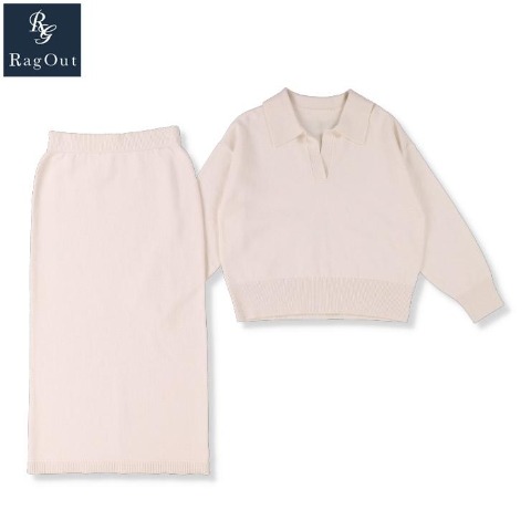 レディース　襟付きニットプルオーバー+スカートセット（RagOut）
