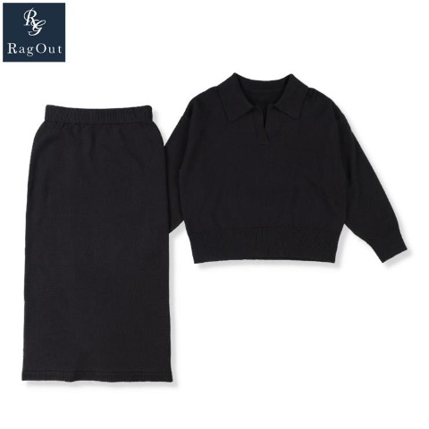 レディース　襟付きニットプルオーバー+スカートセット（RagOut）