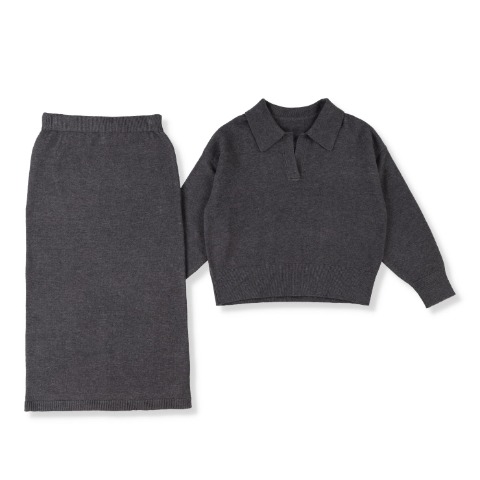 レディース　襟付きニットプルオーバー+スカートセット（RagOut）