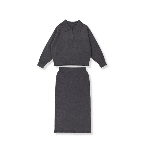 レディース　襟付きニットプルオーバー+スカートセット（RagOut）