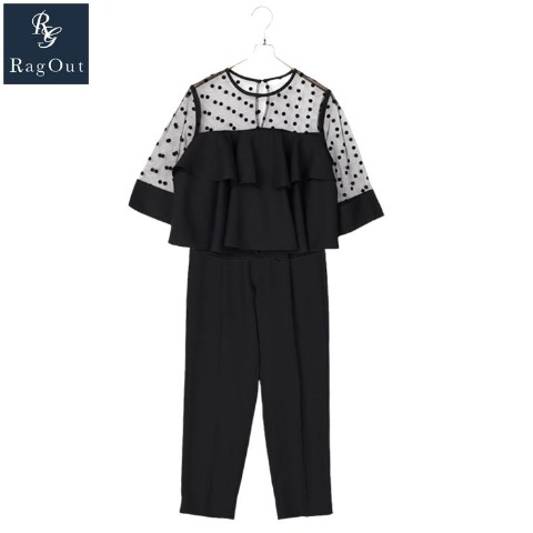 レディース　ドットチュールブラウス+パンツセット（RagOut）