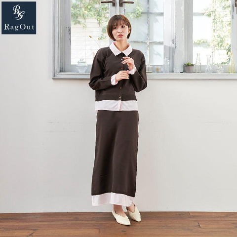 レディース　襟付ニットカーディガン＋スカートセット（RagOut）