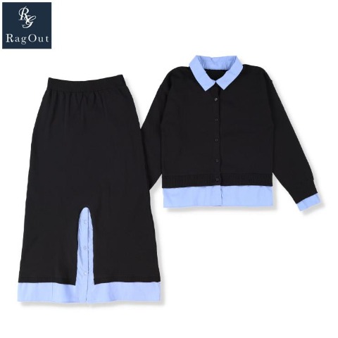 レディース　襟付ニットカーディガン＋スカートセット（RagOut）