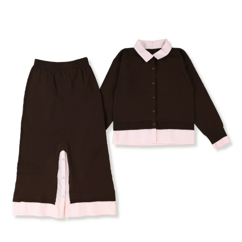 レディース　襟付ニットカーディガン＋スカートセット（RagOut）