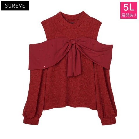 レディース　リボン使い肩開きプルオーバー（SUREVE）