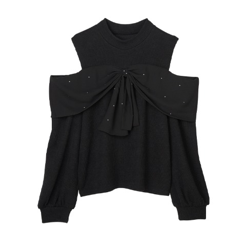 レディース　リボン使い肩開きプルオーバー（SUREVE）