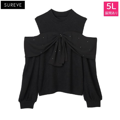 レディース　リボン使い肩開きプルオーバー（SUREVE）